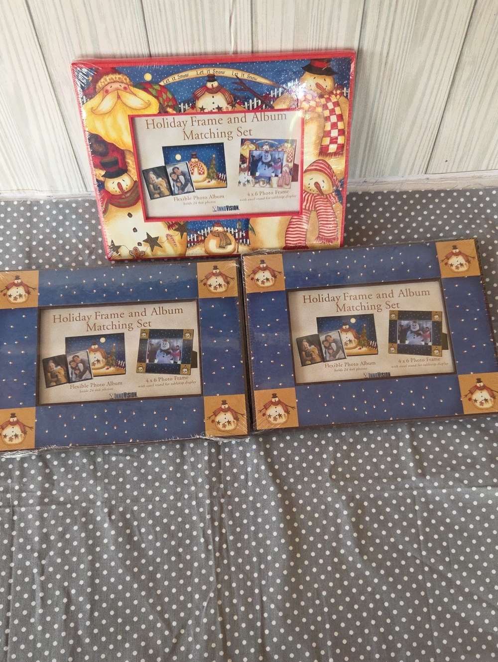 Holiday Frame and Album Matching Set - Blue and Red Snowman Design Set Of Three